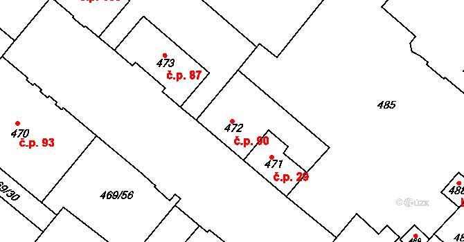 Svatava 90 na parcele st. 472 v KÚ Svatava, Katastrální mapa