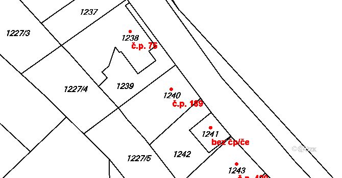 Hostomice 189 na parcele st. 1240 v KÚ Hostomice pod Brdy, Katastrální mapa