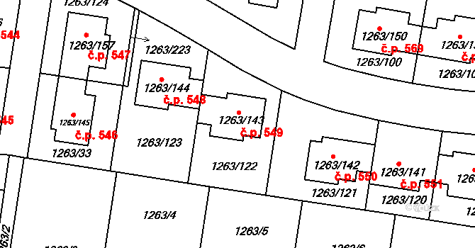Kolovraty 549, Praha na parcele st. 1263/143 v KÚ Kolovraty, Katastrální mapa