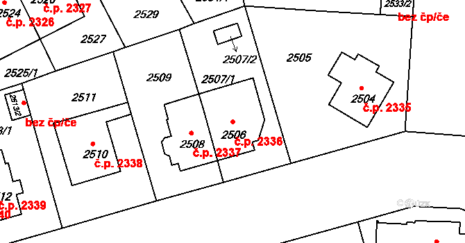 Žižkov 2336, Praha na parcele st. 2506 v KÚ Žižkov, Katastrální mapa