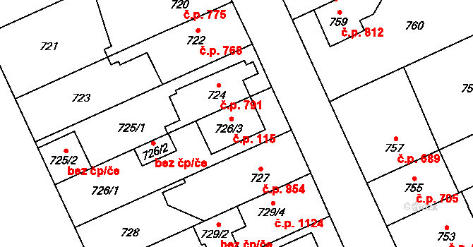Chodov 115, Praha na parcele st. 726/3 v KÚ Chodov, Katastrální mapa
