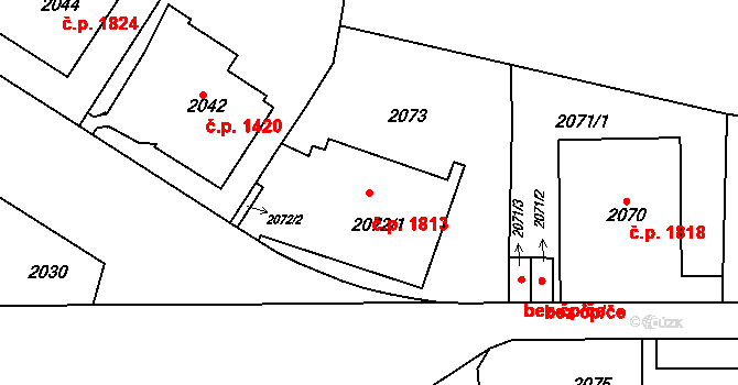 Smíchov 1813, Praha na parcele st. 2072/1 v KÚ Smíchov, Katastrální mapa