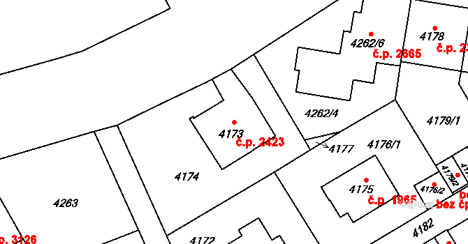 Smíchov 2423, Praha na parcele st. 4173 v KÚ Smíchov, Katastrální mapa