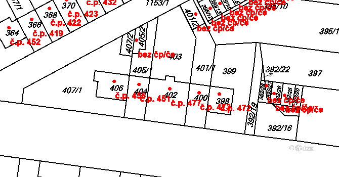 Prosek 477, Praha na parcele st. 402 v KÚ Prosek, Katastrální mapa