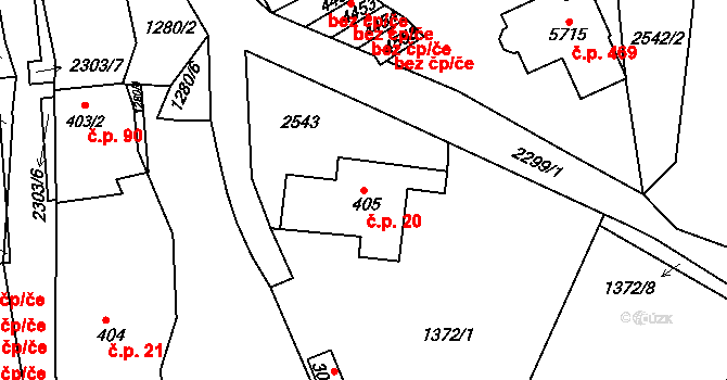 Kryblice 20, Trutnov na parcele st. 405 v KÚ Trutnov, Katastrální mapa