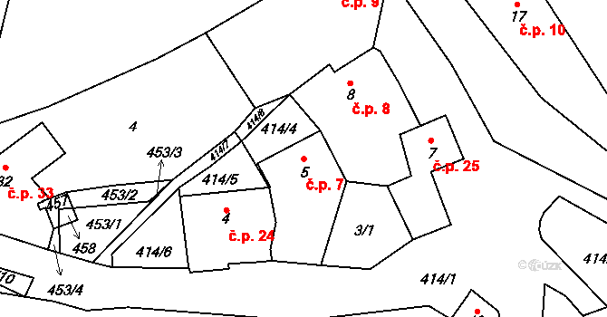 Chvalšovice 7, Dřešín na parcele st. 5 v KÚ Chvalšovice, Katastrální mapa