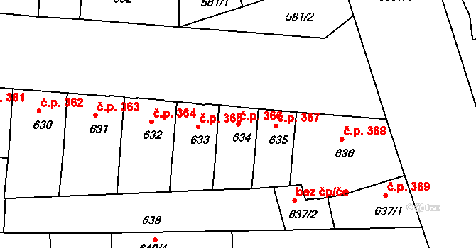 České Budějovice 6 366, České Budějovice na parcele st. 634 v KÚ České Budějovice 6, Katastrální mapa