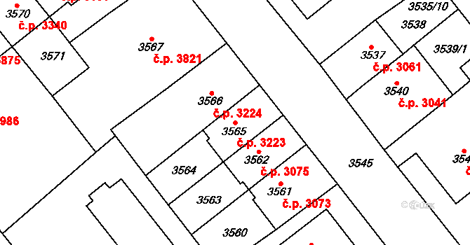 Chomutov 3223 na parcele st. 3565 v KÚ Chomutov I, Katastrální mapa