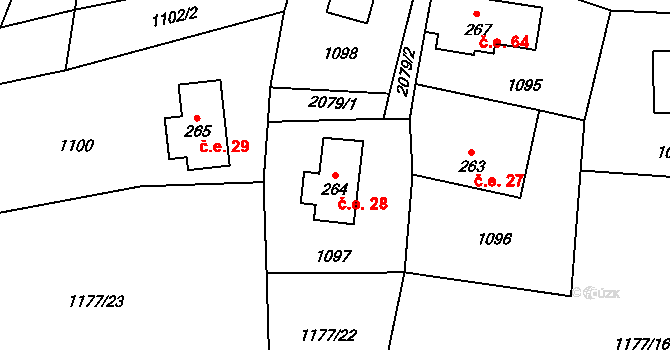 Polesí 28, Rynoltice na parcele st. 264 v KÚ Polesí u Rynoltic, Katastrální mapa