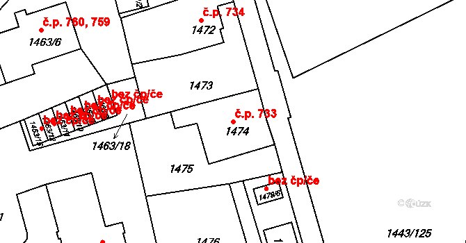 Liberec XIV-Ruprechtice 733, Liberec na parcele st. 1474 v KÚ Ruprechtice, Katastrální mapa