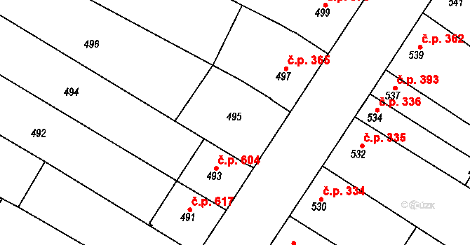 Blučina 398 na parcele st. 495 v KÚ Blučina, Katastrální mapa