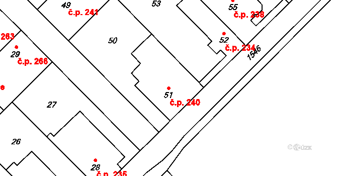 Zbýšov 240 na parcele st. 51 v KÚ Zbýšov u Oslavan, Katastrální mapa