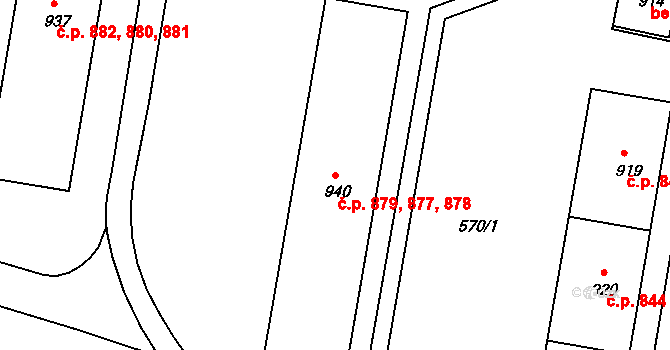 Ivančice 877,878,879 na parcele st. 940 v KÚ Ivančice, Katastrální mapa