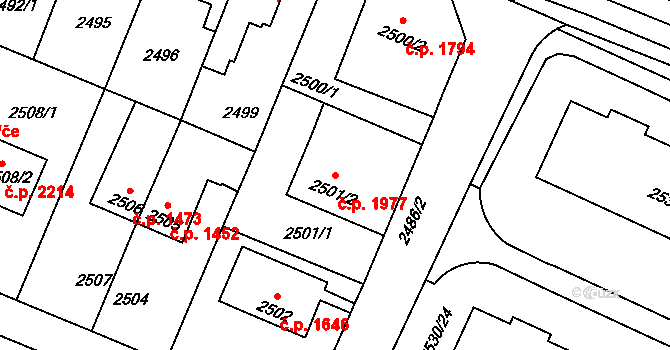 Předměstí 1977, Litoměřice na parcele st. 2501/2 v KÚ Litoměřice, Katastrální mapa