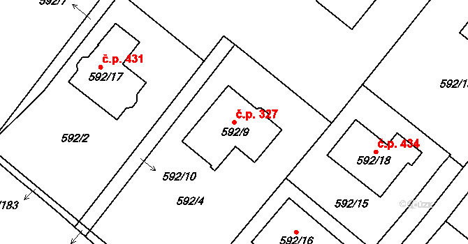 Chotíkov 327 na parcele st. 592/9 v KÚ Chotíkov, Katastrální mapa
