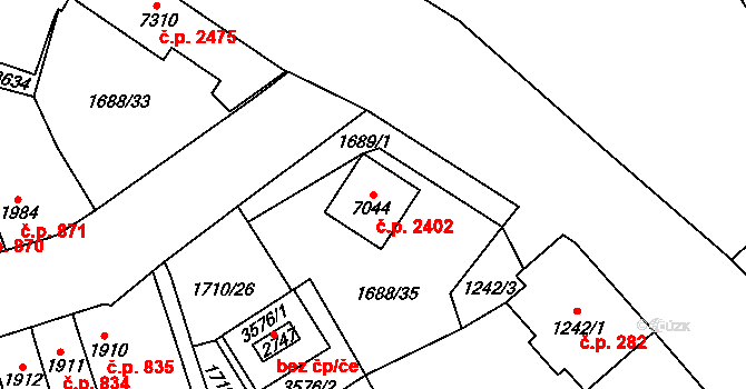 Cheb 2402 na parcele st. 7044 v KÚ Cheb, Katastrální mapa