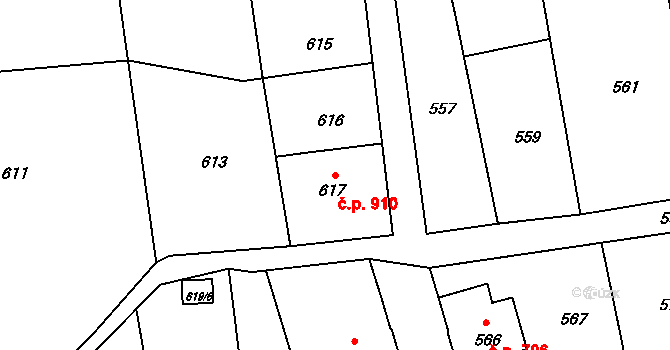 Šluknov 910 na parcele st. 617 v KÚ Šluknov, Katastrální mapa