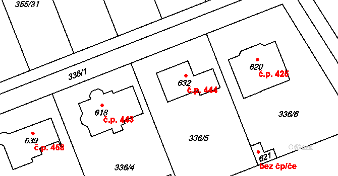 Rokytnice 444 na parcele st. 632 v KÚ Rokytnice u Přerova, Katastrální mapa