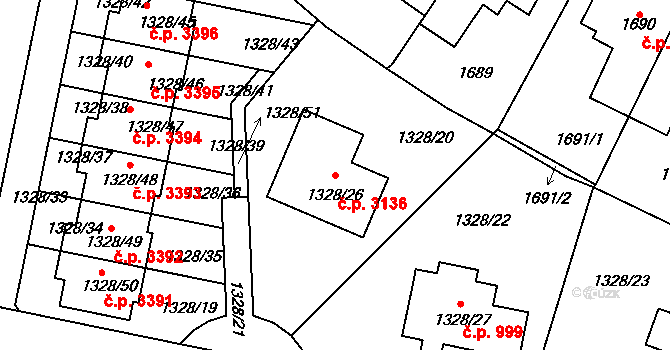 Kladno 3136 na parcele st. 1328/26 v KÚ Kladno, Katastrální mapa