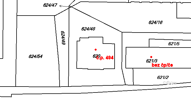 Všetuly 494, Holešov na parcele st. 620 v KÚ Všetuly, Katastrální mapa