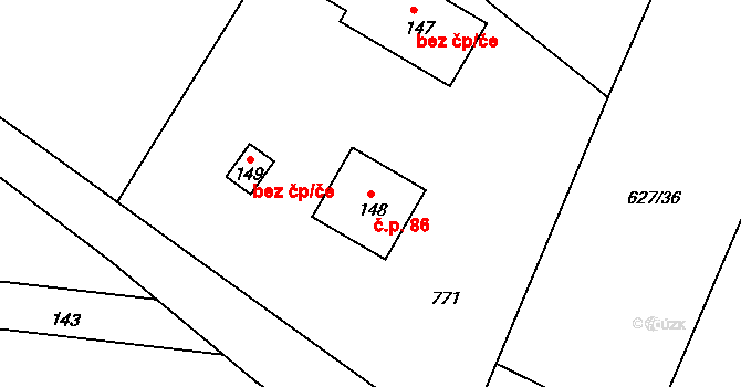 Křenůvky 86, Myslejovice na parcele st. 148 v KÚ Křenůvky, Katastrální mapa