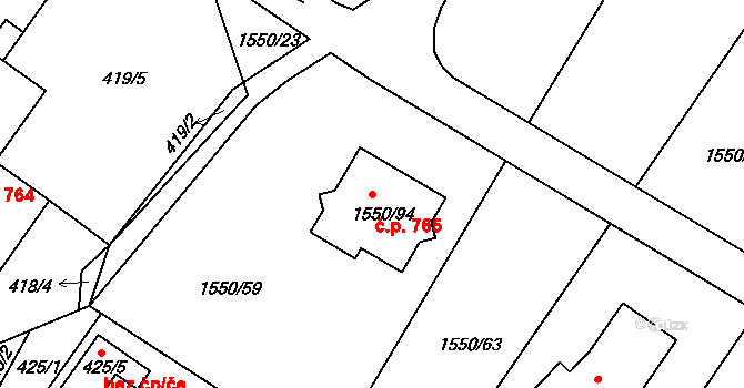 Miřetice u Klášterce nad Ohří 765, Klášterec nad Ohří na parcele st. 1550/94 v KÚ Miřetice u Klášterce nad Ohří, Katastrální mapa