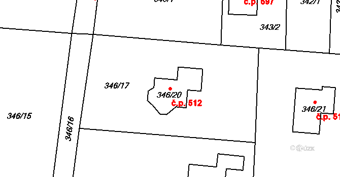 Řepiště 512 na parcele st. 346/20 v KÚ Řepiště, Katastrální mapa