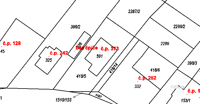 Horní Ředice 373 na parcele st. 591 v KÚ Horní Ředice, Katastrální mapa