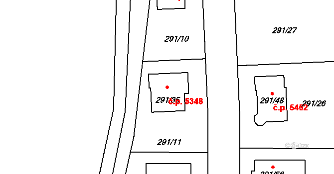 Helenín 5348, Jihlava na parcele st. 291/35 v KÚ Helenín, Katastrální mapa