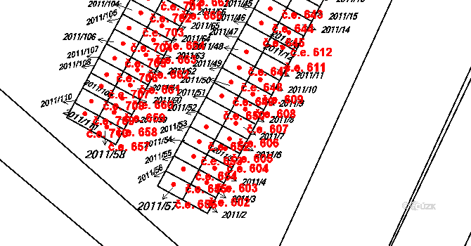 Strážnice 606 na parcele st. 2011/7 v KÚ Strážnice na Moravě, Katastrální mapa