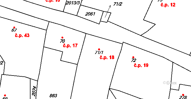 Zvěstov 18 na parcele st. 71/1 v KÚ Zvěstov, Katastrální mapa