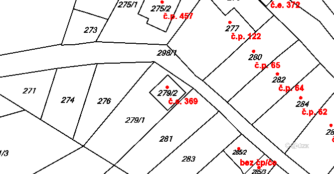 Popůvky 369 na parcele st. 279/2 v KÚ Popůvky u Brna, Katastrální mapa