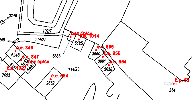 Cheb 856 na parcele st. 3660 v KÚ Cheb, Katastrální mapa