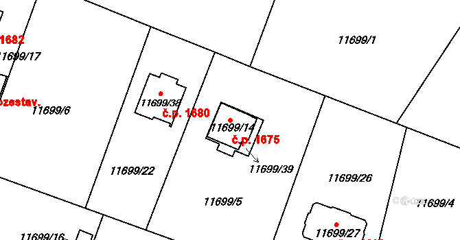 Severní Předměstí 1675, Plzeň na parcele st. 11699/14 v KÚ Plzeň, Katastrální mapa