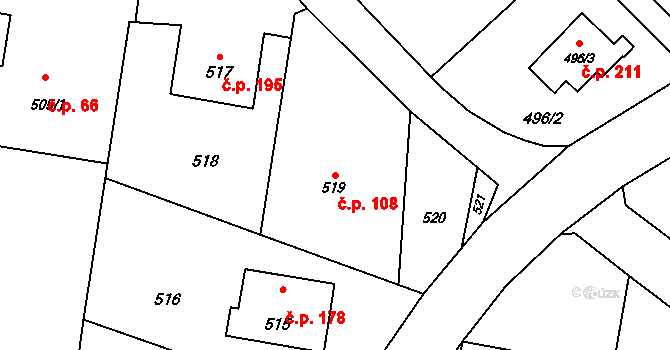 Děhylov 108 na parcele st. 519 v KÚ Děhylov, Katastrální mapa