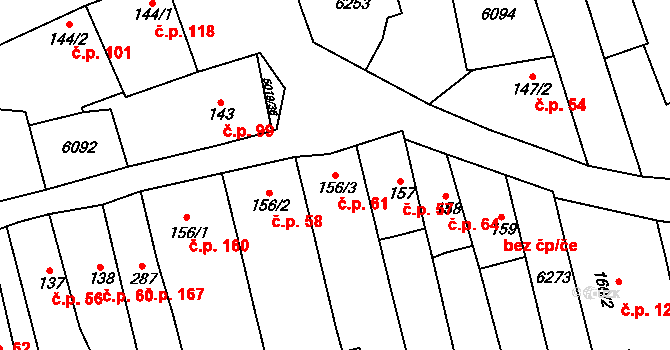 Popovice 61 na parcele st. 156/3 v KÚ Popovice u Uherského Hradiště, Katastrální mapa