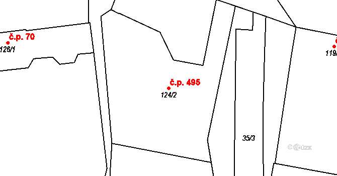 Bílovice 495 na parcele st. 124/2 v KÚ Bílovice u Uherského Hradiště, Katastrální mapa
