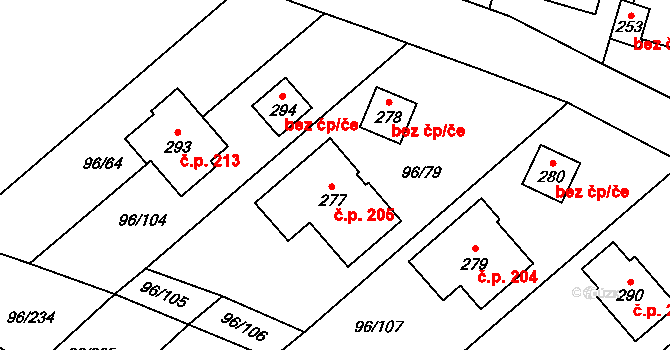 Sušice 205 na parcele st. 277 v KÚ Sušice u Uherského Hradiště, Katastrální mapa