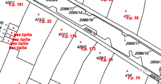 Pražské Předměstí 173, Písek na parcele st. 420/2 v KÚ Písek, Katastrální mapa