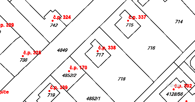 Choceňské Předměstí 338, Vysoké Mýto na parcele st. 717 v KÚ Vysoké Mýto, Katastrální mapa