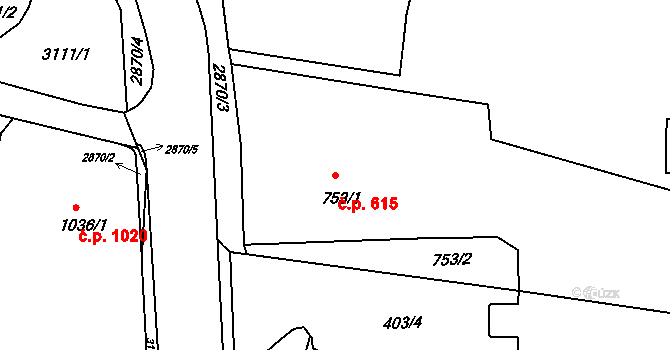Krásná Lípa 615 na parcele st. 753/1 v KÚ Krásná Lípa, Katastrální mapa