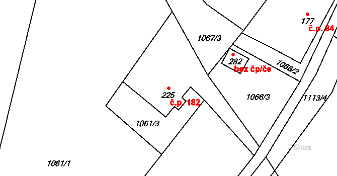 Bohdíkov 182 na parcele st. 225 v KÚ Dolní Bohdíkov, Katastrální mapa