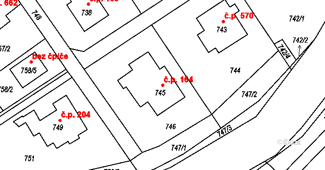 Rapotín 164 na parcele st. 745 v KÚ Rapotín, Katastrální mapa