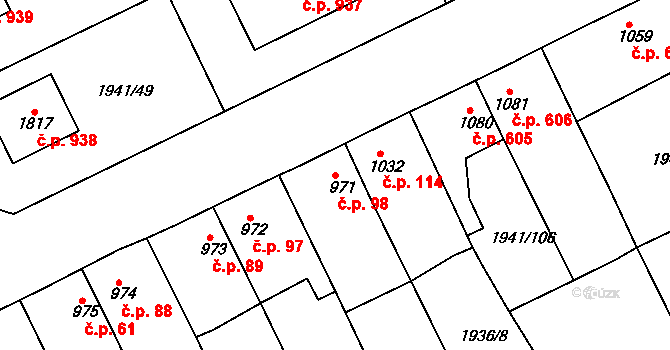 Sušice II 98, Sušice na parcele st. 971 v KÚ Sušice nad Otavou, Katastrální mapa