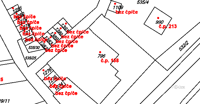 Nové Město 158, Broumov na parcele st. 796 v KÚ Broumov, Katastrální mapa