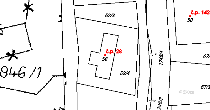 Ruprechtice 28, Meziměstí na parcele st. 58 v KÚ Ruprechtice u Broumova, Katastrální mapa