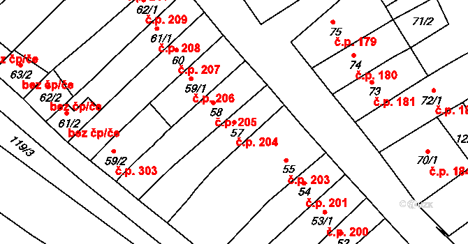 Broumov 204 na parcele st. 57 v KÚ Broumov, Katastrální mapa