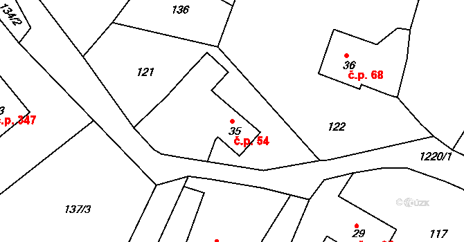 Zbečník 54, Hronov na parcele st. 35 v KÚ Zbečník, Katastrální mapa
