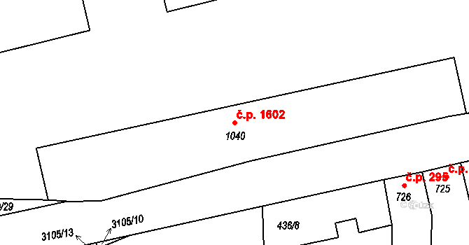 Ivančice 1602 na parcele st. 1040 v KÚ Ivančice, Katastrální mapa