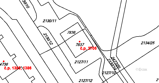 Cheb 2705 na parcele st. 7837 v KÚ Cheb, Katastrální mapa